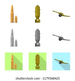 Vector illustration of weapon and gun icon. Collection of weapon and army vector icon for stock.