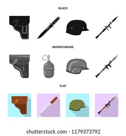 Vector illustration of weapon and gun icon. Set of weapon and army stock vector illustration.
