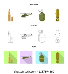 Vector illustration of weapon and gun icon. Collection of weapon and army vector icon for stock.