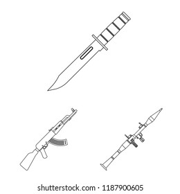 Vector illustration of weapon and gun icon. Set of weapon and army stock vector illustration.