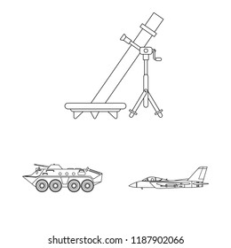 Vector illustration of weapon and gun icon. Set of weapon and army vector icon for stock.