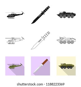 Vector illustration of weapon and gun icon. Set of weapon and army stock vector illustration.