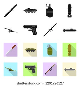 Vector illustration of weapon and gun icon. Collection of weapon and army vector icon for stock.