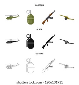 Vector illustration of weapon and gun icon. Set of weapon and army vector icon for stock.
