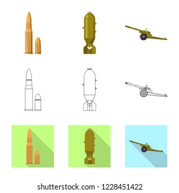 Vector illustration of weapon and gun icon. Set of weapon and army vector icon for stock.