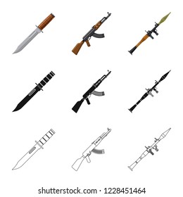 Vector illustration of weapon and gun icon. Set of weapon and army stock vector illustration.