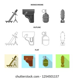 Vector illustration of weapon and gun icon. Set of weapon and army vector icon for stock.