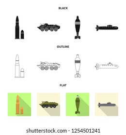 Vector illustration of weapon and gun icon. Set of weapon and army vector icon for stock.