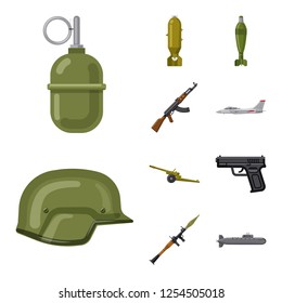 Vector illustration of weapon and gun icon. Set of weapon and army vector icon for stock.