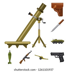Vector illustration of weapon and gun icon. Collection of weapon and army vector icon for stock.