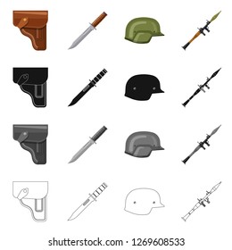 Vector illustration of weapon and gun icon. Set of weapon and army vector icon for stock.
