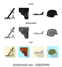 Vector illustration of weapon and gun icon. Set of weapon and army stock vector illustration.
