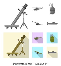 Vector illustration of weapon and gun icon. Set of weapon and army stock vector illustration.