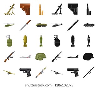 Vector illustration of weapon and gun icon. Collection of weapon and army vector icon for stock.