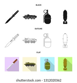 Vector illustration of weapon and gun icon. Set of weapon and army stock symbol for web.