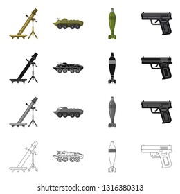Vector illustration of weapon and gun icon. Collection of weapon and army stock symbol for web.