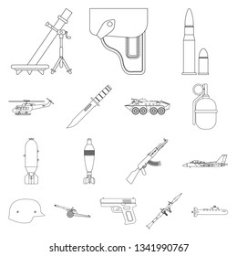 Vector illustration of weapon and gun icon. Set of weapon and army stock vector illustration.