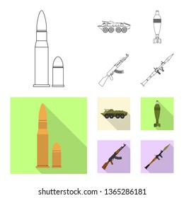 Vector illustration of weapon and gun icon. Collection of weapon and army vector icon for stock.
