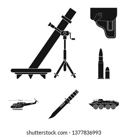 Vector illustration of weapon and gun icon. Set of weapon and army vector icon for stock.
