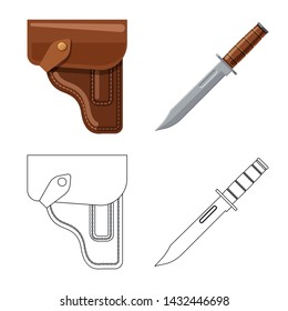 Vector illustration of weapon and gun icon. Set of weapon and army stock vector illustration.