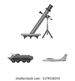 Vector illustration of weapon and gun logo. Set of weapon and army stock symbol for web.