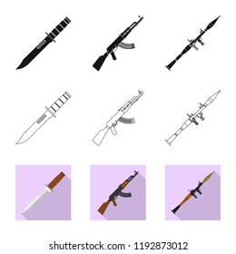 Vector illustration of weapon and gun logo. Set of weapon and army vector icon for stock.
