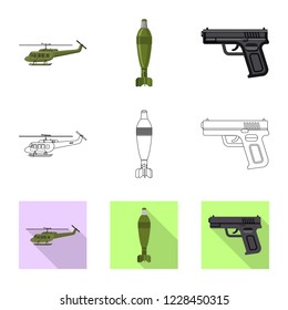 Vector illustration of weapon and gun logo. Set of weapon and army stock symbol for web.