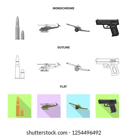 Vector illustration of weapon and gun logo. Set of weapon and army stock symbol for web.