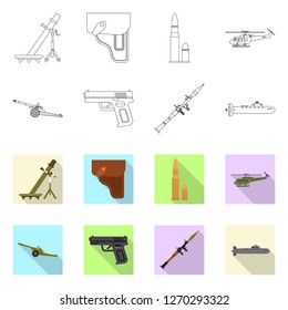 Vector illustration of weapon and gun logo. Set of weapon and army vector icon for stock.