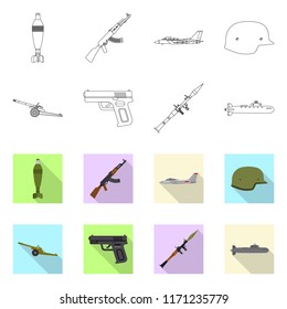 Vector illustration of weapon and gun sign. Collection of weapon and army stock symbol for web.