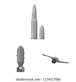 Vector illustration of weapon and gun sign. Collection of weapon and army vector icon for stock.