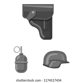 Vector illustration of weapon and gun sign. Set of weapon and army vector icon for stock.