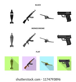 Vector illustration of weapon and gun sign. Collection of weapon and army stock vector illustration.