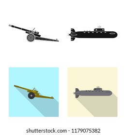 Vector illustration of weapon and gun sign. Collection of weapon and army stock vector illustration.