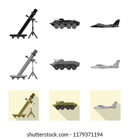 Vector illustration of weapon and gun sign. Collection of weapon and army vector icon for stock.