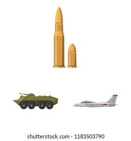 Vector illustration of weapon and gun sign. Collection of weapon and army stock symbol for web.