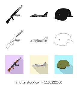 Vector illustration of weapon and gun sign. Set of weapon and army stock symbol for web.
