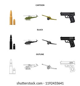 Vector illustration of weapon and gun sign. Set of weapon and army vector icon for stock.