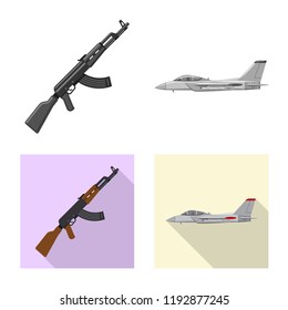 Vector illustration of weapon and gun sign. Set of weapon and army stock vector illustration.