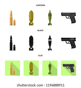Vector illustration of weapon and gun sign. Collection of weapon and army stock vector illustration.
