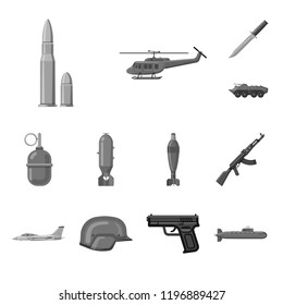 Vector illustration of weapon and gun sign. Set of weapon and army vector icon for stock.