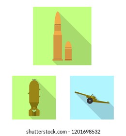 Vector illustration of weapon and gun sign. Set of weapon and army stock symbol for web.