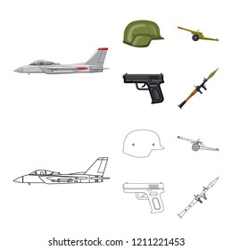 Vector illustration of weapon and gun sign. Collection of weapon and army vector icon for stock.
