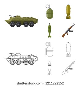 Vector illustration of weapon and gun sign. Collection of weapon and army stock symbol for web.