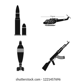 Vector illustration of weapon and gun sign. Collection of weapon and army stock vector illustration.