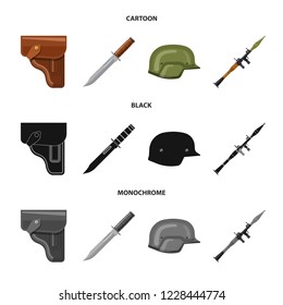Vector illustration of weapon and gun sign. Set of weapon and army stock symbol for web.