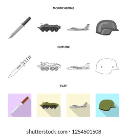 Vector illustration of weapon and gun sign. Set of weapon and army vector icon for stock.