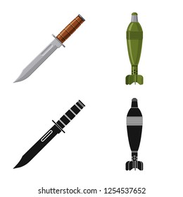 Vector illustration of weapon and gun sign. Set of weapon and army stock symbol for web.