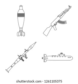 Vector illustration of weapon and gun sign. Set of weapon and army stock vector illustration.