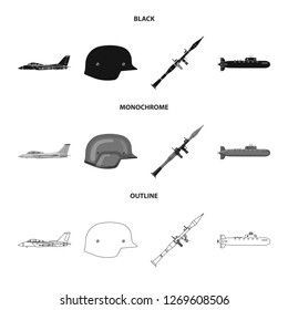 Vector illustration of weapon and gun sign. Set of weapon and army vector icon for stock.